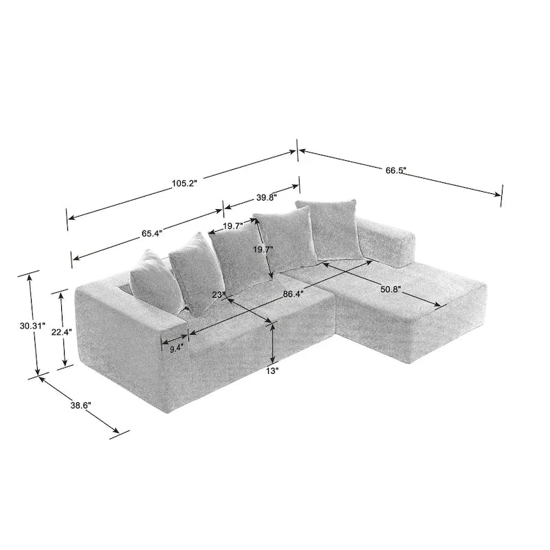 105.2 Canapé d'angle modulaire en forme de L en chenille Cloud, 2 pièces, combinaison libre