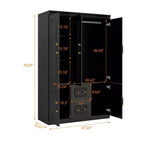 Armoire Keloyid en bois noir de 120 cm avec 2 tiroirs et 5 portes