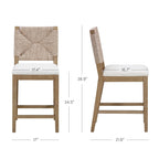 Tabouret de bar Beacon Bohemian Boucle, Chaise de comptoir rembourrée avec structure en bois massif et dossier en jonc de mer tressé