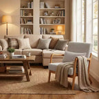 Fauteuil d'appoint rembourré moderne FurnitureR avec accoudoirs en bois massif, fauteuil de salon en tissu texturé pour salon, chambre à coucher, coin lecture