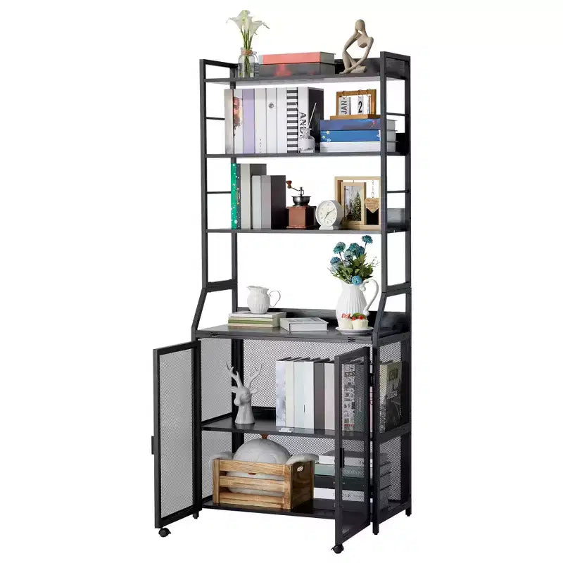 Bureau étagère 2-en-1, Bureau d'ordinateur à cadre métallique et panneaux de particules avec étagères de rangement, Table de bureau à domicile compacte, Bureau d'écriture robuste