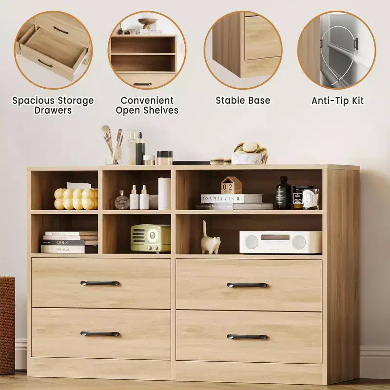 2 commodes en bois pour chambre à coucher avec étagères réglables, commodes modernes avec rangement ouvert, meuble TV pour salon, couloir