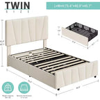 Lit Queen Size avec tête de lit réglable et 4 tiroirs de rangement, cadre de lit plateforme rembourré doux avec support à lattes en bois