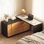 110.23 Bureau extensible avec plateau en cuir sellier 6 tiroirs Table d'écriture informatique moderne en forme de L pour bureau à domicile Noir Gaoyangjiaju