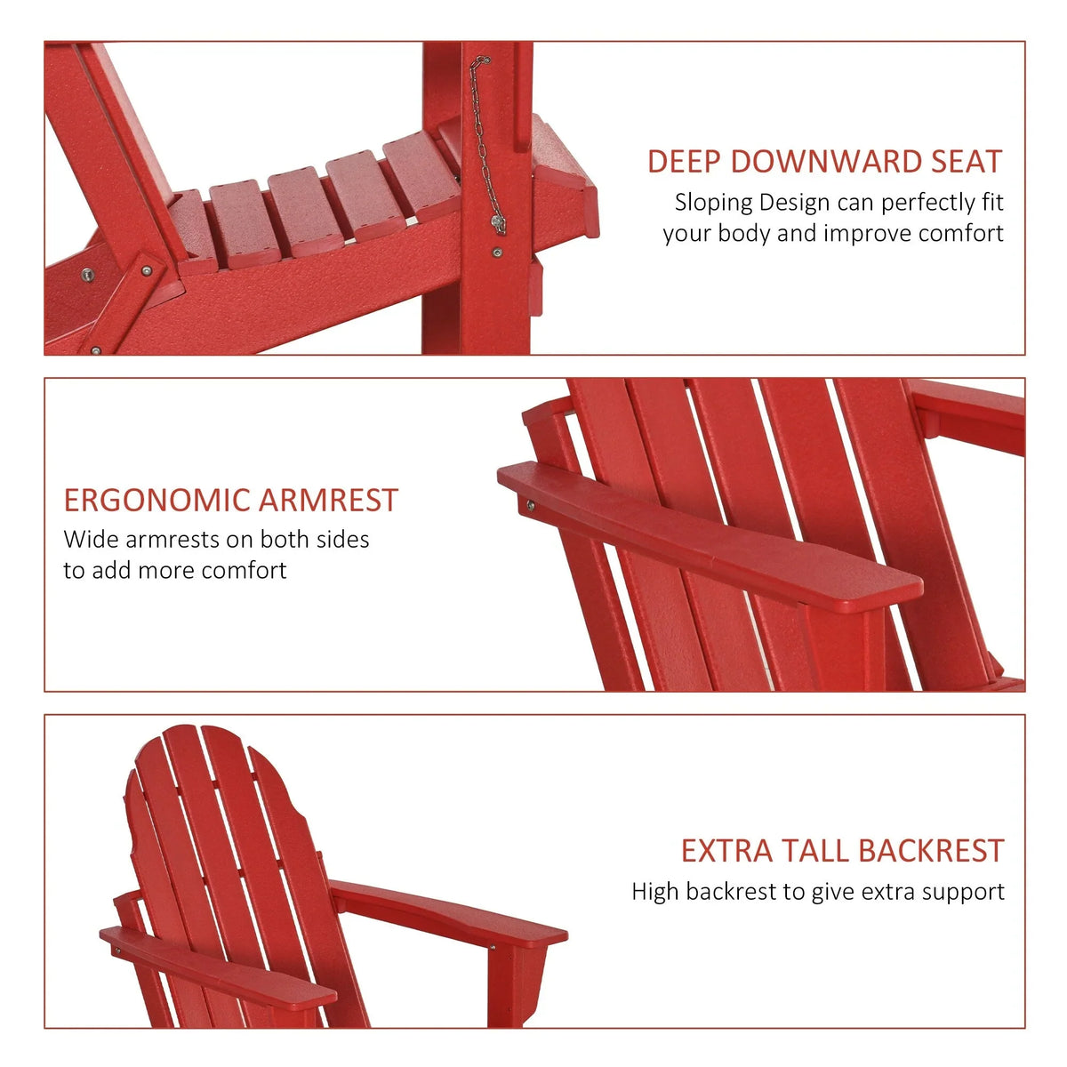 Chaise Outsunny Adirondack Pliante, Chaises de Plage Longues en Plastique HDPE Tout Temps pour Patio, Terrasse et Mobilier de Jardin