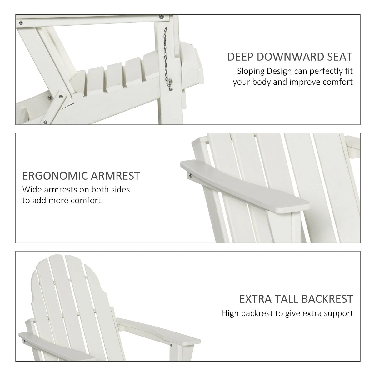 Chaise Outsunny Adirondack Pliante, Chaises de Plage Longues en Plastique HDPE Tout Temps pour Patio, Terrasse et Mobilier de Jardin