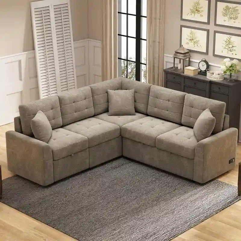 Canapé-lit d'angle de 82,6 po avec roues et ports USB