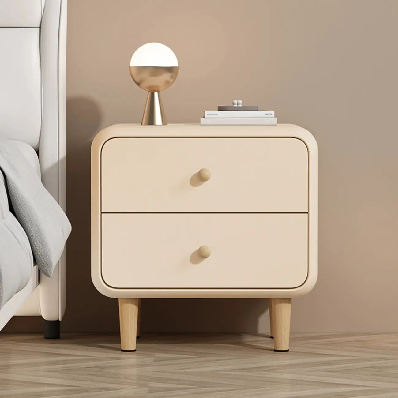 Table de chevet moderne en bois à 2 tiroirs avec pieds