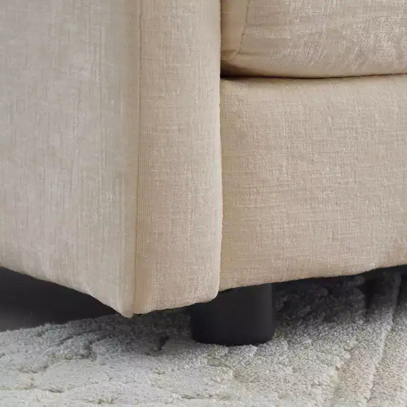 Canapé modulable en forme de U pour salon, canapé sectionnel convertible 5 places avec 1 pouf en chenille beige