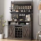 Meuble à café style ferme, 75 pouces de haut, buffet avec rangement, grand meuble de bar avec porte coulissante de style grange, salle à manger
