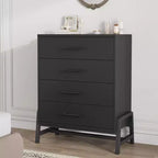 Commode en bois à 4 tiroirs - Meuble de rangement moderne avec poignées métalliques pour chambre, salon, couloir ou entrée