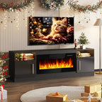 Meuble TV cheminée Bossin 70 avec cheminée électrique 36, meuble TV pour téléviseurs jusqu'à 80 pouces, lumières LED 16 couleurs/centre de divertissement