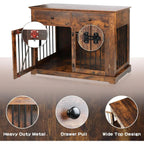 BOSSIN Cage pour Grand Chien de 112 cm, Meuble de Chenil en Bois avec Tiroirs de Rangement, Niche Décorative pour Animaux de Compagnie