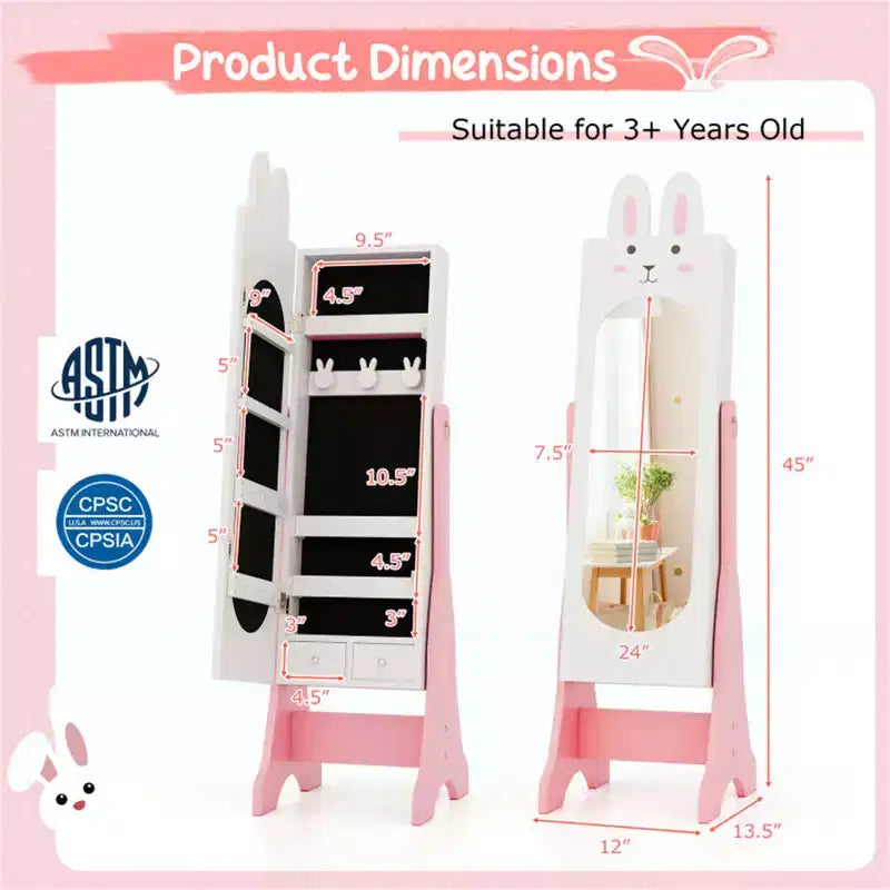 Ensemble Coiffeuse et Chaise Blanches pour Enfants avec Armoire à Bijoux Thème Princesse