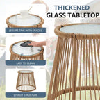 Ensemble de bistro 3 pièces pour terrasse, salon de jardin en rotin tressé avec table en verre et 2 fauteuils larges, coussins d'assise