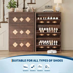 Meuble à chaussures Garvee avec 3 tiroirs basculants sculptés, poignées en cristal, meuble de rangement pour chaussures avec étagère réglable, meuble à chaussures de rangement en bois