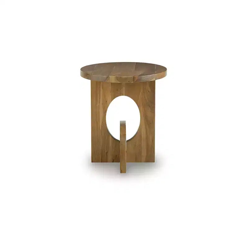 Signature Design by Ashley Hollbourne – Table d'appoint ronde en bois massif, Marron clair