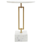 Table d'appoint géométrique en marbre avec support rectangulaire en métal doré - Blanc - Roche River Decor