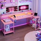 Bureau de gamer Bestier 71,5 pouces avec prise de courant, bureau d'ordinateur en L avec support d'écran, table de gamer d'angle avec étagère réglable et crochet pour casque