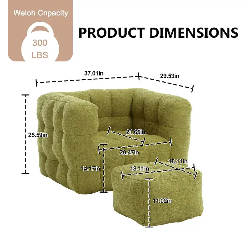 HOMEFUN Fauteuil d'appoint moderne capitonné en tissu bouclé avec ottoman