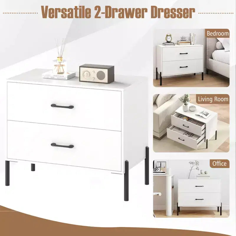 Commode à 2 tiroirs Costway avec pieds et poignées en métal, tiroirs et kits anti-basculement pour placard
