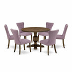 East West Furniture Ensemble Table de Salle à Manger – une Table de Cuisine et des Chaises de Salle à Manger en Tissu Lin Dahlia, Jacobean Vieilli (Options de Pièces)