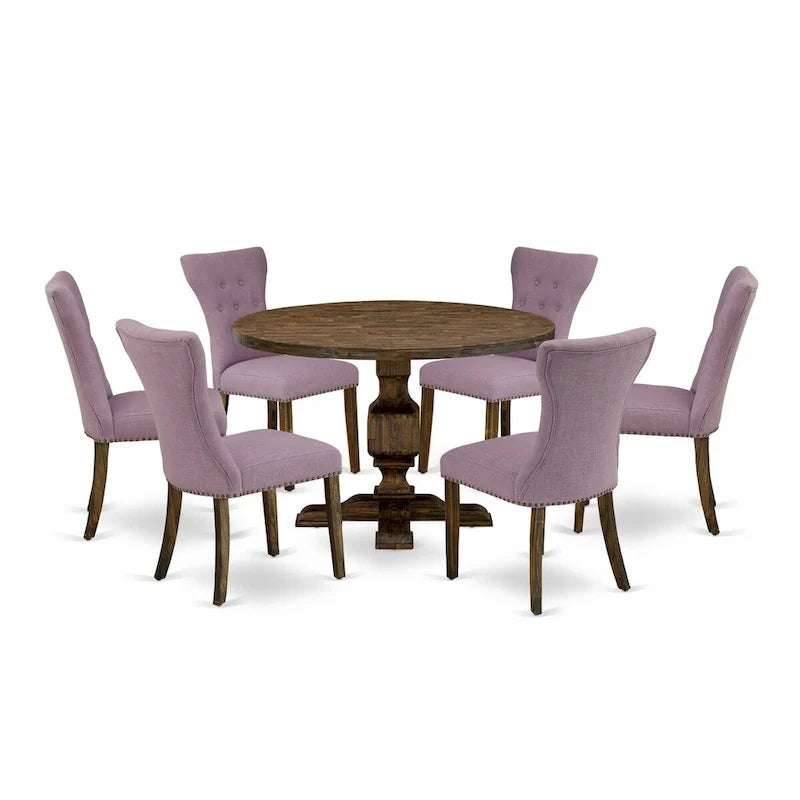 East West Furniture Ensemble Table de Salle à Manger – une Table de Cuisine et des Chaises de Salle à Manger en Tissu Lin Dahlia, Jacobean Vieilli (Options de Pièces)
