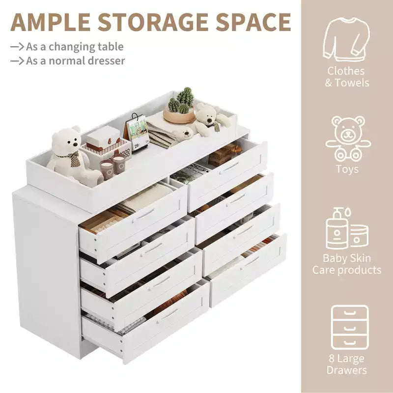 Commode Zstar 5 tiroirs pour Chambre, Commode verticale de 105 cm de haut avec Rangement Autonome, Coffre de Rangement en Bois pour Salon, Blanc