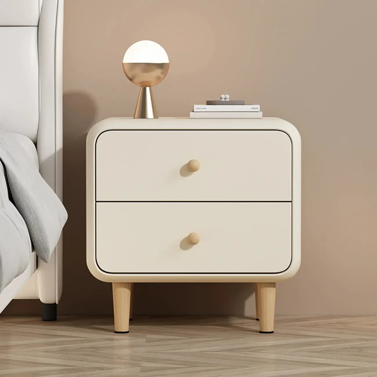 Table de chevet moderne en bois à 2 tiroirs avec pieds