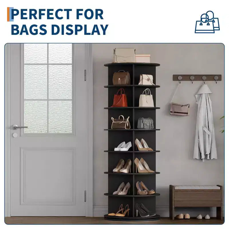 Tour de rangement pour chaussures rotative à 7 niveaux, organisateur de chaussures sur pied, présentoir à chaussures vertical rotatif à 360°, support de rangement rond pour chaussures