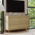 Commode de chambre à 6 tiroirs style ferme, 120 cm de large, en bois rustique, avec grands tiroirs et poignées barre, organisateur de tiroirs pour le salon