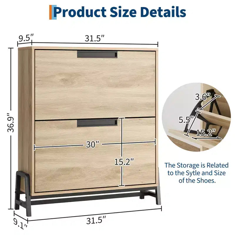 Meuble de rangement pour chaussures à 2 tiroirs basculants – avec pieds en métal, étagère réglable, organisateur de chaussures étroit pour entrée, foyer, couloir, salon