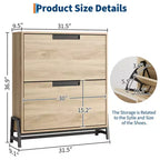 Meuble de rangement pour chaussures à 2 tiroirs basculants – avec pieds en métal, étagère réglable, organisateur de chaussures étroit pour entrée, foyer, couloir, salon