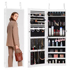 Meuble à bijoux avec miroir VEVOR, armoire à bijoux verrouillable de 108 cm de haut avec miroir pleine longueur, miroir à bijoux mural ou à suspendre à la porte, blanc