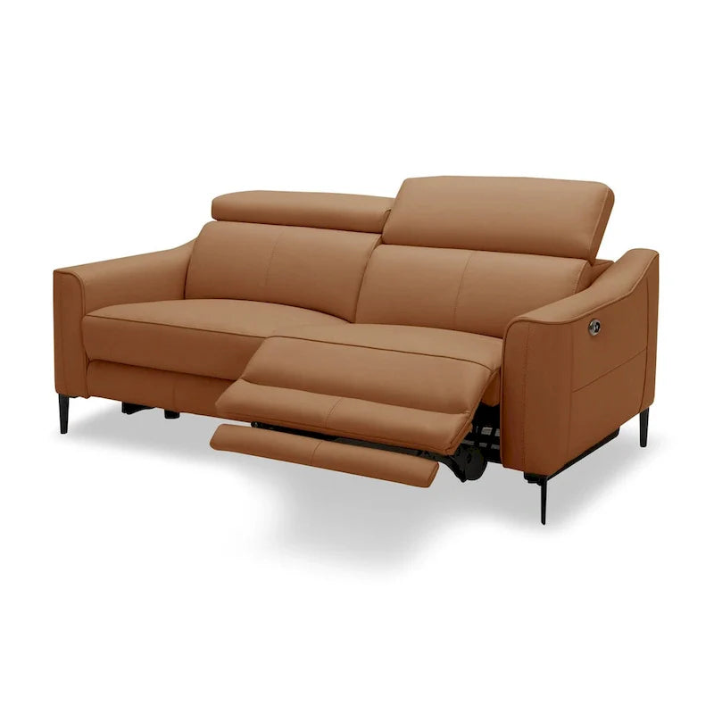 Canapé moderne en cuir couleur camel avec 2 sièges inclinables