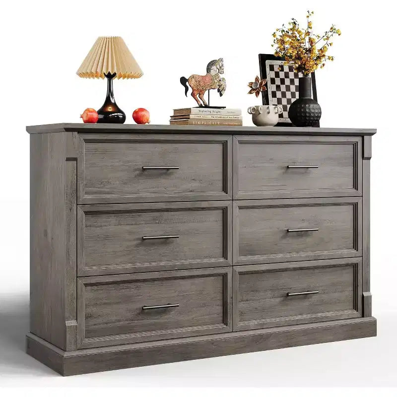 COZONY 47 Commode de ferme à 6 tiroirs, double commode rustique en bois avec poignées en métal pour chambre, salon et rangement de couloir
