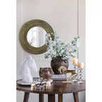 Miroir Mural Rond en Bois Or et Noir de 75 cm avec Texture Tressée