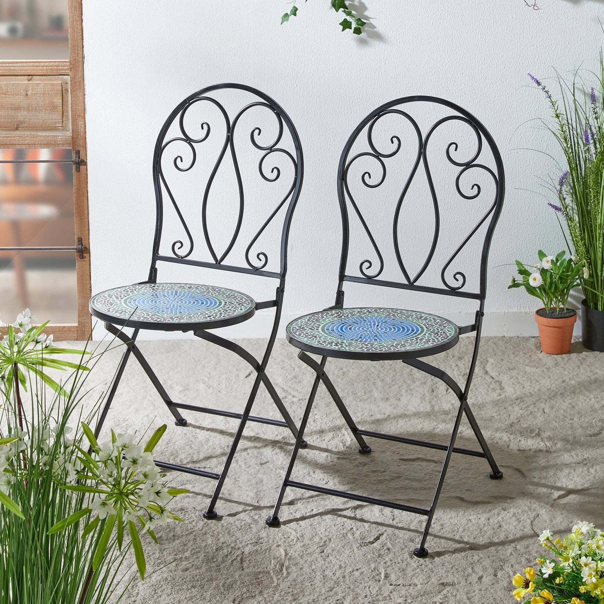 Ensemble bistrot pliant en métal Glitzhome pour extérieur, 3 pièces, table et chaises de patio