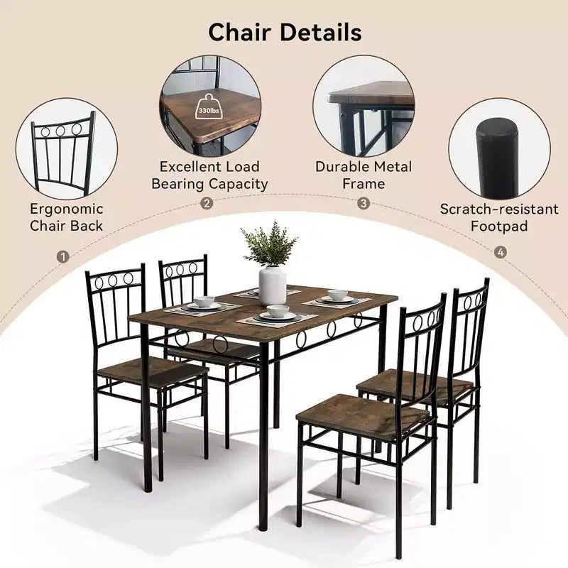 Ensemble de salle à manger rectangulaire Dyonery pour 4 personnes, table de cuisine 5 pièces et 4 chaises, ensemble de table de salle à manger, ensemble de table de cuisine compact pour petit espace