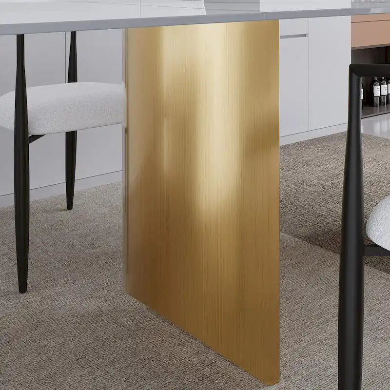 Ensemble de salle à manger moderne minimaliste 9 pièces avec plateau en pierre frittée extensible et double piédestal de 240 cm