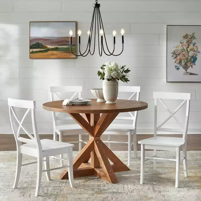 Ensemble repas rond 5 pièces Crenshaw couleur bois flotté - Buylateral