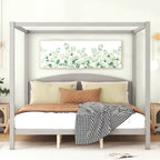Lit plateforme à baldaquin King Size en pin avec tête de lit classique en bois, cadre de lit rembourré, aucun sommier tapissier requis, montage facile