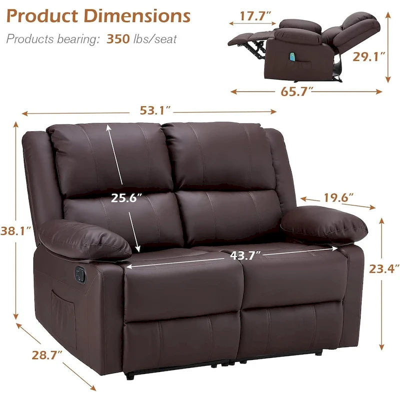 Causeuse inclinable 2 places AECOJOY avec fonction de chaleur et de massage