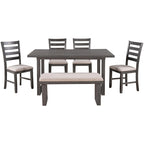 Ensemble de salle à manger 6 pièces avec table, 4 chaises et un banc