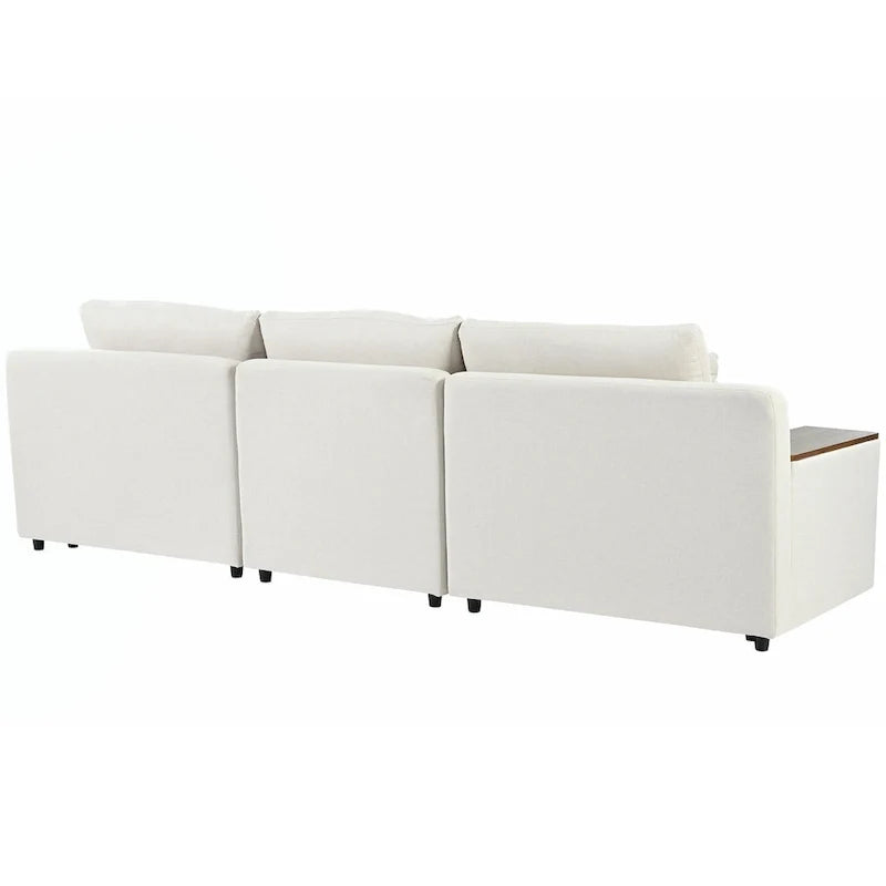 Canapé d'angle 3 places beige 109,8 L avec compartiments de rangement