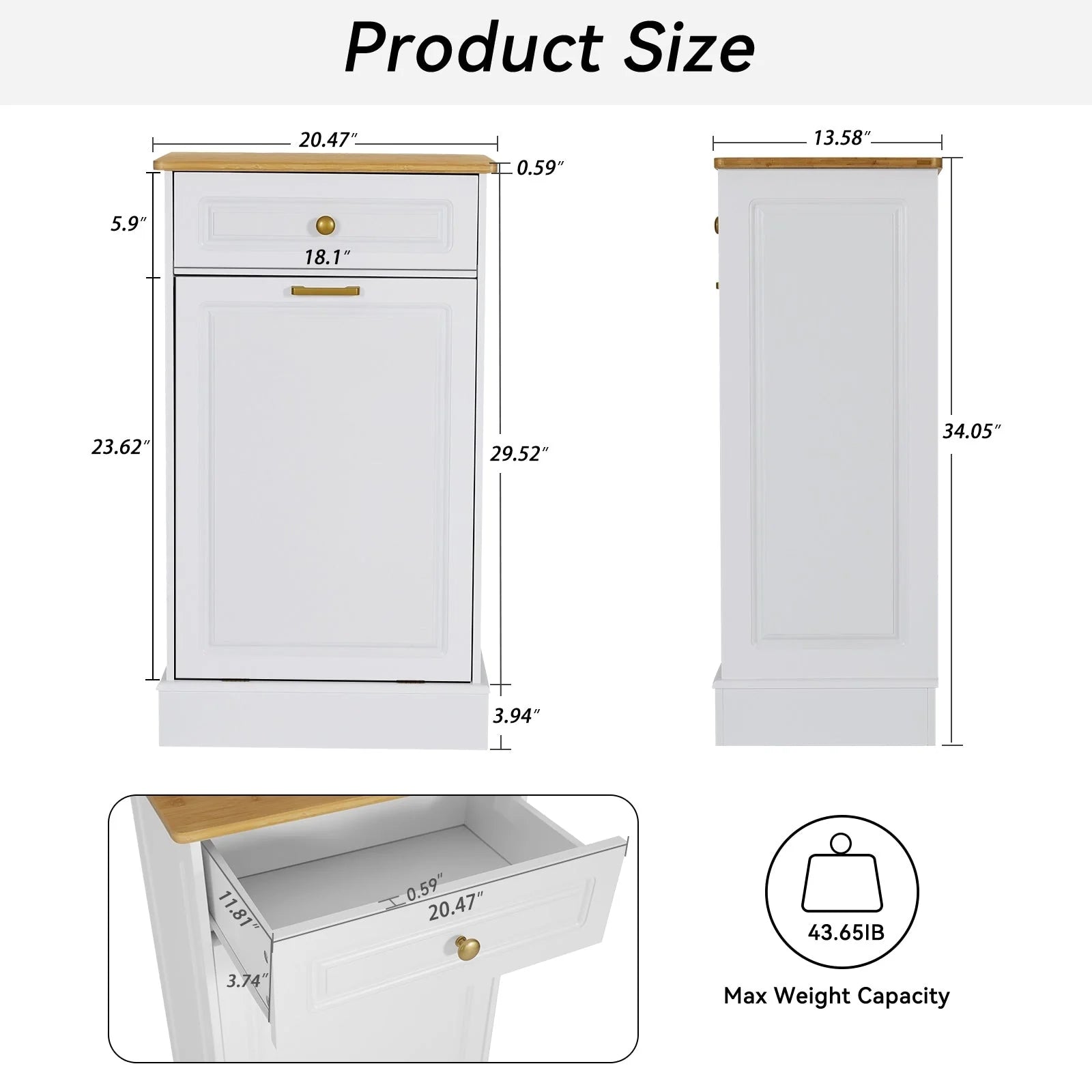 Meuble de Rangement en Bois pour Poubelle de Cuisine avec Dessus de Comptoir et Tiroir