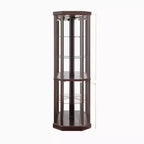 Vitrine d'angle éclairée avec étagères en verre réglables et dispositif anti-basculement pour collections d'antiquités