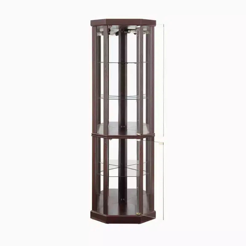 Vitrine d'angle éclairée avec étagères en verre réglables et dispositif anti-basculement pour collections d'antiquités