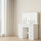 Coiffeuse moderne blanche avec miroir pliable éclairage réglable - 102,1 x 137,4 cm