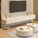 Meuble TV mural flottant moderne en pierre avec rangement, blanc